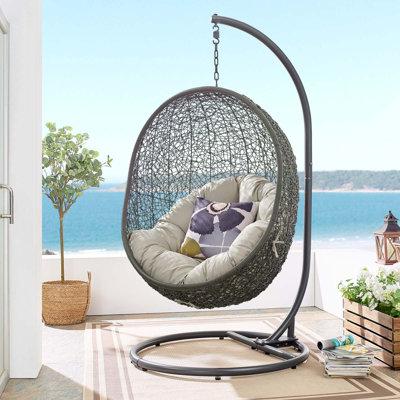 Modway Hide Outdoor Patio Swing Chair w/ Stand Polyester in Gray/Brown | 77 H x 43.5 W x 40 D in | Wayfair EEI-2273-GRY-BEI