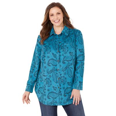 Plus Size Women's Sueded Buttonfront Shirt by Catherines in Teal Paisley (Size 4X)