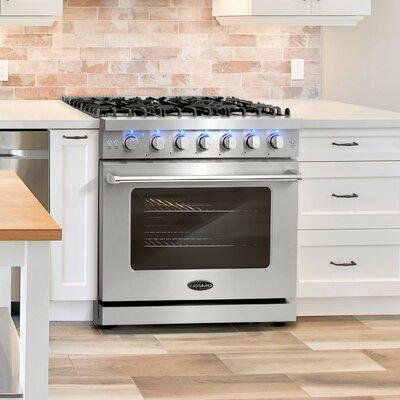 Cosmo 4 Piece Kitchen Package w/ French Door Refrigerator & 36" Freestanding Gas Range in Black/Gray | 69.88 H x 35.6 W x 29 D in | Wayfair