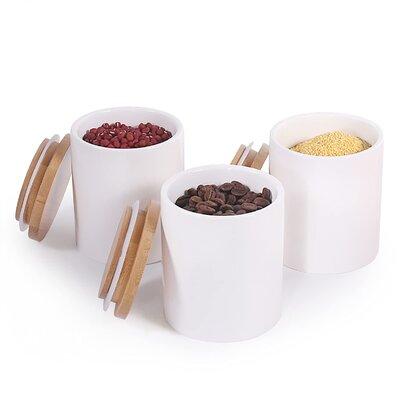 Latitude Run® 0.27 qt. Ceramic Kitchen Canister w/ Airtight Bamboo Lid Ceramic in White, Size 4.2 H x 3.3 W x 3.3 D in | Wayfair
