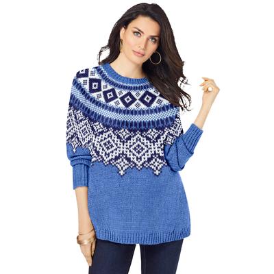 Plus Size Women's Fair Isle Sweater by Roaman's in Horizon Blue Cozy Fair Isle (Size 34/36)