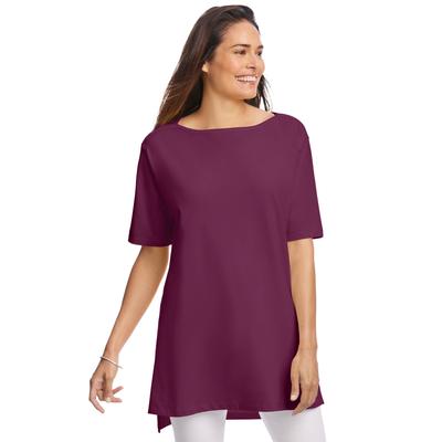 Plus Size Women's Perfect Short-Sleeve Boatneck Tunic by Woman Within in Deep Claret (Size L)