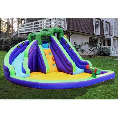 WonderBounz 12' x 13.8' Inflatable Double Water Slide w/ LED Games in Blue/Green/Yellow, Size 89.0 H x 165.0 W x 144.0 D in | Wayfair WB-SD105