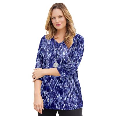 Plus Size Women's Suprema® 3/4 Sleeve V-Neck Tee by Catherines in Texture Print (Size 3X)
