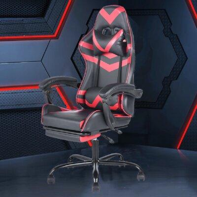 Inbox Zero Marvel Leather E-Sport Gaming Chair w/ Footrest, Adjustable Lumbar & Head Pillow Black&Red in Black/Gray | Wayfair