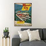 Trinx People On Pontoon & Birds - The Where Delightful Folks Meet & Drink - 1 Piece Rectangle Graphic Art Print On Wrapped Canvas in Green | Wayfair