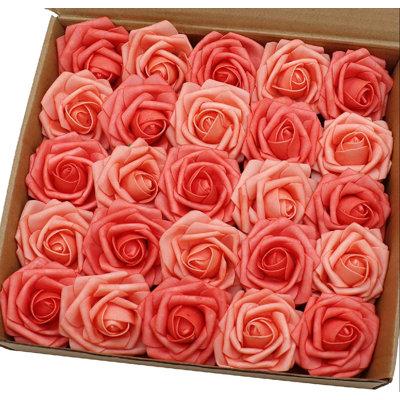 Primrue Artificial Flowers 25PCS Real Looking Foam Roses Fake Roses w/ Stems For Wedding Bouquets Centerpieces Baby Shower Party Home Decorations