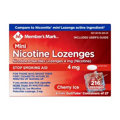 Member's Mark 4 mg Nicotine Polacrilex Lozenges, Stop Smoking Aid, Cherry Ice (27 ct., 8pk.)