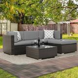 Latitude Run® Modelle Patio Furniture Set, 5-Piece PE Rattan Wicker Outdoor Sectional Furniture Sets For Patio in Gray | Wayfair