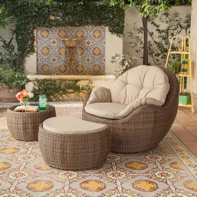 Royal Garden Kenton 3 Piece Wicker Outdoor Seating Set, with Cushion, Ottoman