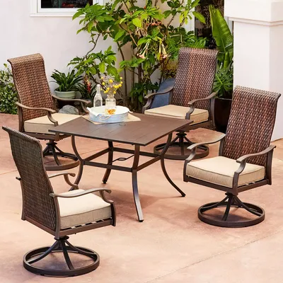 Royal Garden Highlands 5 Piece Patio Dining Set with four Swivel Dining Chairs(Tan)