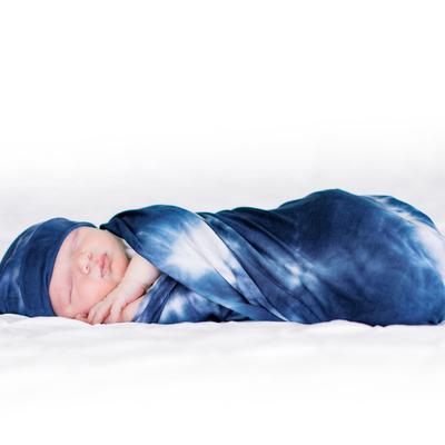 Forever Swaddle + Hat Set by Bazzle Baby, 0 - 3 Months - Navy Tie-Dye