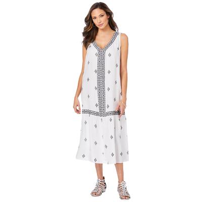 Plus Size Women's Embroidered Sleeveless Midi Dress by Roaman's in White Embroidered Geo (Size 18/20)