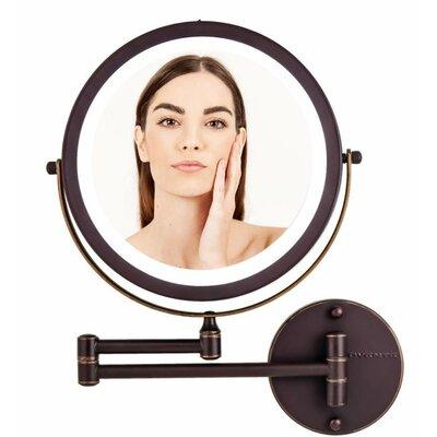 Ovente 7" Lighted Wall Mount Makeup Mirror w/ Round LED, Compact & Cordless, Battery Powered, in Brown | 11.6 H x 1.4 W x 1.6 D in | Wayfair