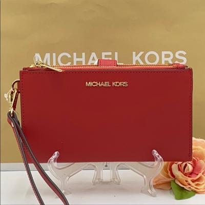 Michael Kors Bags | Mk Jet Set Travel Double Zip Wrstl Smartphone Case Wallet Flame | Color: Gold Red | Size: Large
