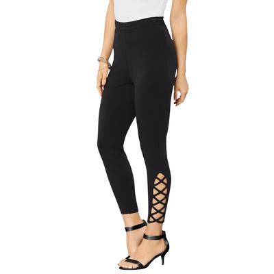 Plus Size Women's Lattice Essential Stretch Capri Legging by Roaman's in Black (Size 42/44) Activewear Workout Yoga Pants