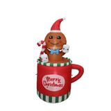 The Holiday Aisle® Gingerbread Man Hot Cocoa Mug Marshmallow Blow up Holiday Yard Decoration Inflatable in Brown/Red | Wayfair