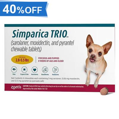 Simparica Trio For Dogs 2.8-5.5 Lbs (Gold) 6 Chews