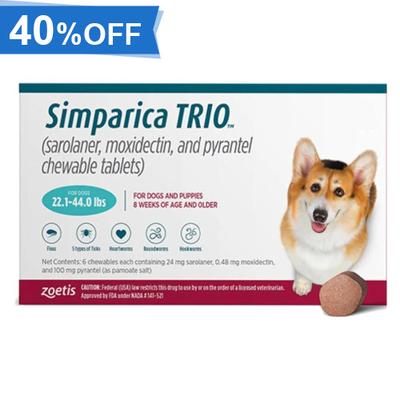 40% Off Simparica Trio For Dogs 22.1-44 Lbs (Teal) 6 Chews