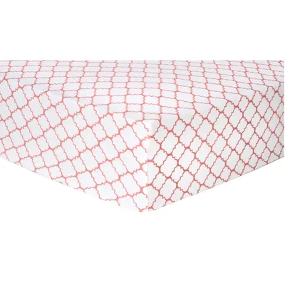 Trend Lab Flannel Fitted Crib Sheet, Coral Quatrefoil