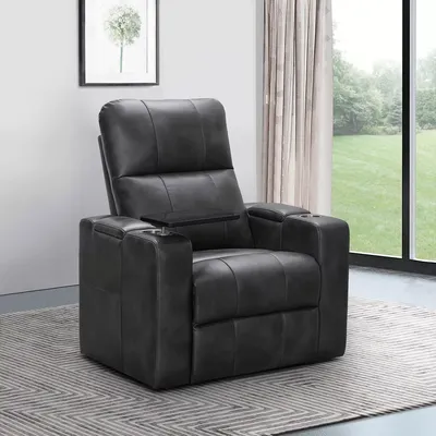 Travis Power Theater Recliner with Table, Grey
