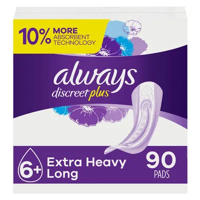 Always Discreet Plus Incontinence Pads, Extra Heavy Absorbency, Long Length (90 ct.)