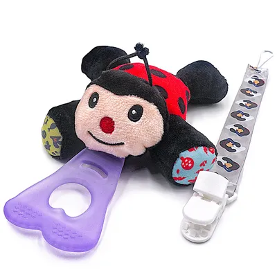 NISSI & JIREH 5-in-1 Detachable Universal Pacifier Holder Teether, Lady Bug