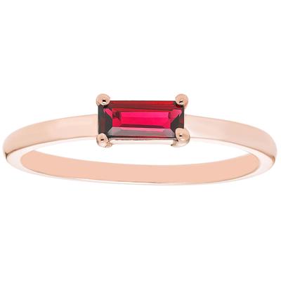Lab Ruby Baguette Ring in 14K Gold Rose5