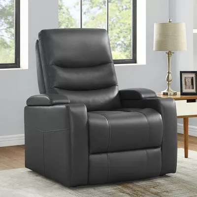 Serta Home Theater Power Recliner with USB charging ports and In-Arm Storage, Gray Upholstery