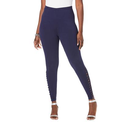 Plus Size Women's Lattice Essential Stretch Legging by Roaman's in Navy (Size 38/40) Activewear Workout Yoga Pants