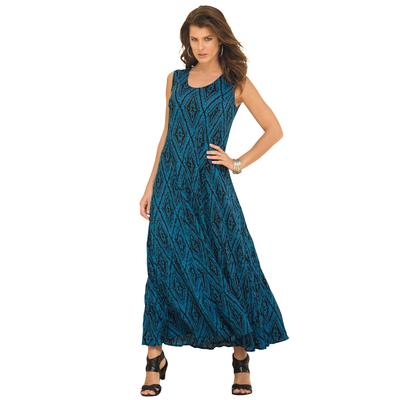 Plus Size Women's Sleeveless Crinkle Dress by Roaman's in Vibrant Blue Ikat (Size 34 36)