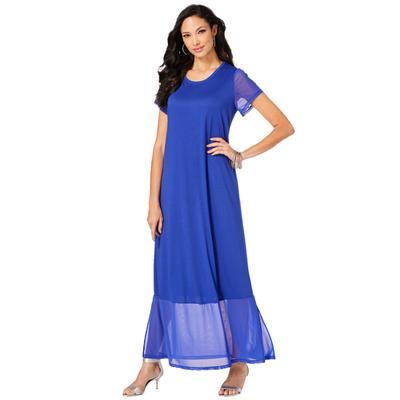 Plus Size Women's Mesh Detail Crewneck Dress by Roaman's in Ultra Blue (Size 30 W)
