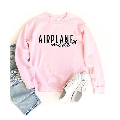 Simply Sage Market Women's Sweatshirts and Hoodies Light - Light Pink & Black 'Airplane Mode' Sweatshirt - Women