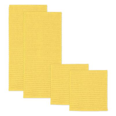Solid Ridged Cotton Kitchen Dish Towel, Set 4 by Mu Kitchen in Yellow