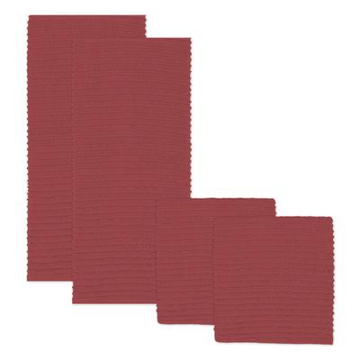 Solid Ridged Cotton Kitchen Dish Towel, Set 4 by Mu Kitchen in Red