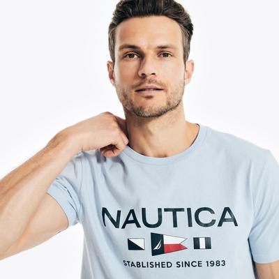 Nautica Men's Do Not Make Live - Signal Flag Logo Graphic Sleep T-Shirt Azure Blue, S