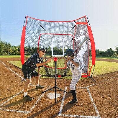 OXYGIE Baseball Softball Hitting Pitching Batting Practice Net w/ Batting Fabric in Red | 4.91 H x 4.91 W x 43.49 D in | Wayfair CJ0708R