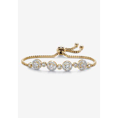 Women's Yellow Gold-Plated Halo Strand Bracelet (8mm), CZ, 9" Adjustable by PalmBeach Jewelry in Yellow Gold
