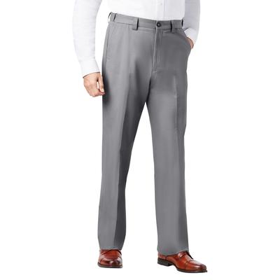 Men's Big & Tall Relaxed Fit Wrinkle-Free Expandable Waist Plain Front Pants by KingSize in Grey (Size 42 40)