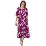 Plus Size Women's Button-Front Essential Dress by Woman Within in Deep Claret Graphic Bloom (Size 7X)