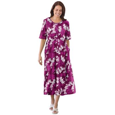 Plus Size Women's Button-Front Essential Dress by Woman Within in Deep Claret Graphic Bloom (Size 7X)