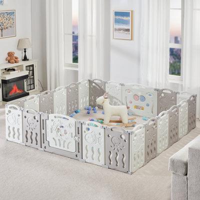 Brile Albott Foldable Baby Playpen Kid Activity Center w/ Game Panel & Safety Gate Plastic in Gray | 25 H in | Wayfair 1003020003A