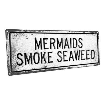 Trinx Outdoor Retro Mermaids Smoke Seaweed Metal Sign, Wall Art For Tropical Decor, Surf Decor, Beach Cottage, Vacation Rental Metal in White
