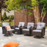 Lark Manor™ Aliyani Swivel Patio Chair w/ Cushions Wicker/Rattan in Gray/Brown | 35.5 H x 30 W x 31 D in | Wayfair 325FA8D8DFF5488A8AF17636A77C47D0