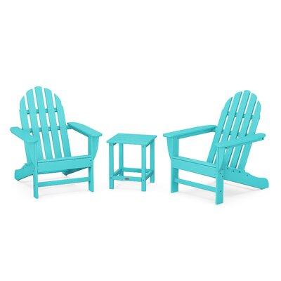 POLYWOOD® Classic Adirondack 3 Piece Seating Group Plastic in Blue | Wayfair PWS700-1-AR