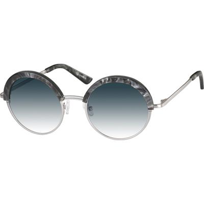 Zenni Women's Round Rx Sunglasses Gray Tortoiseshell Mixed Full Rim Frame