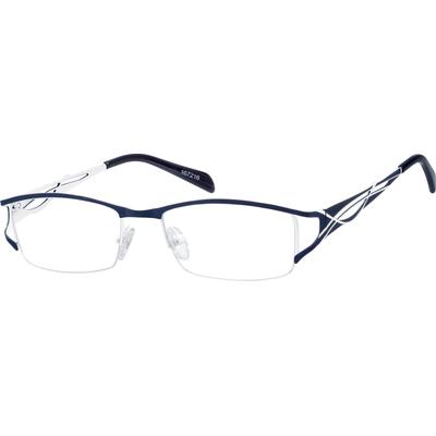 Zenni Women's Rectangle Prescription Glasses Half-Rim Blue Stainless Steel Frame
