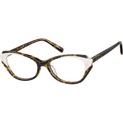 Zenni Women's Retro Cat-Eye Prescription Glasses White Tortoiseshell Plastic Full Rim Frame