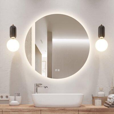 Orren Ellis Led Round Bathroom Mirror w  Lights, Smart Dimmable Vanity Mirrors For Wall, Anti-Fog Backlit Lighted Makeup Mirror in White | Wayfair