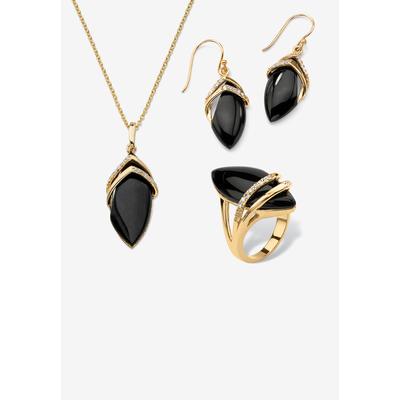 Women's Yellow Gold-Plated Marquise Shaped Onyx And Round Ring Cubic Zirconia (1/2 Cttw) Jewelry by PalmBeach Jewelry in Onyx (Size 10)